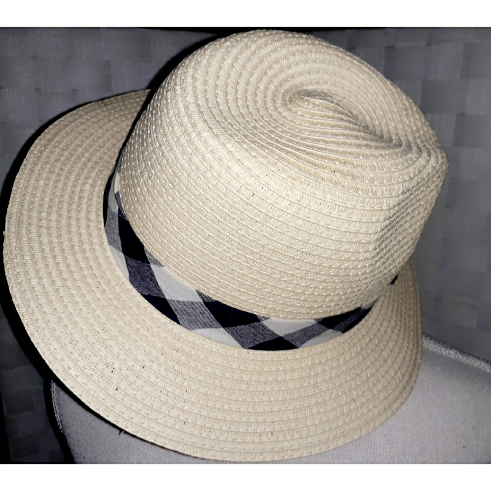Loft Tan Packable Straw Fedora Hat - Plaid Bandage - Picture 8 of 15